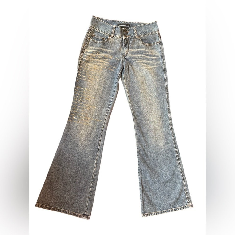 Vintage Y2K Express Jeans Women’s Low Rise Flare Jeans Size 7/8 Embellished